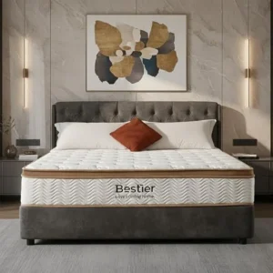 Hybrid Gel Memory Foam Mattress for Bedroom Use, Fiberglass-Free Fabric in Gray, Medium-Firm Support with Cooling Gel, Pressure