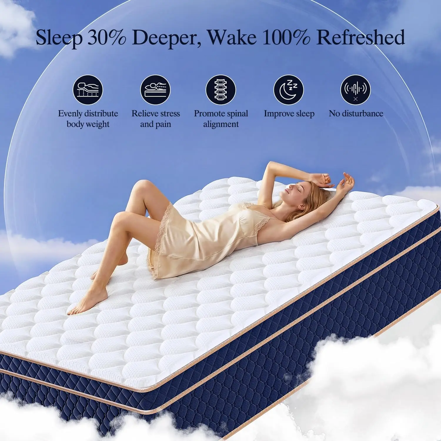 12"14"16" Full Queen King Size Hybrid Mattress in a Box with Gel Memory Foam Mattresses Medium Firm Motion Isolation - Image 2