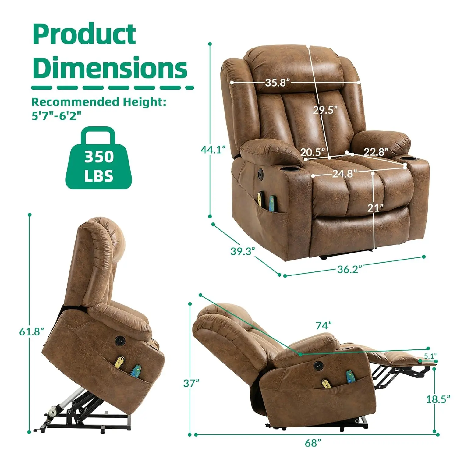 Tall Man Large Power Lift Recliner Chair with Massage and Heat for Elderly, Overstuffed Wide Electric Lift Recliner, Customized - Image 2