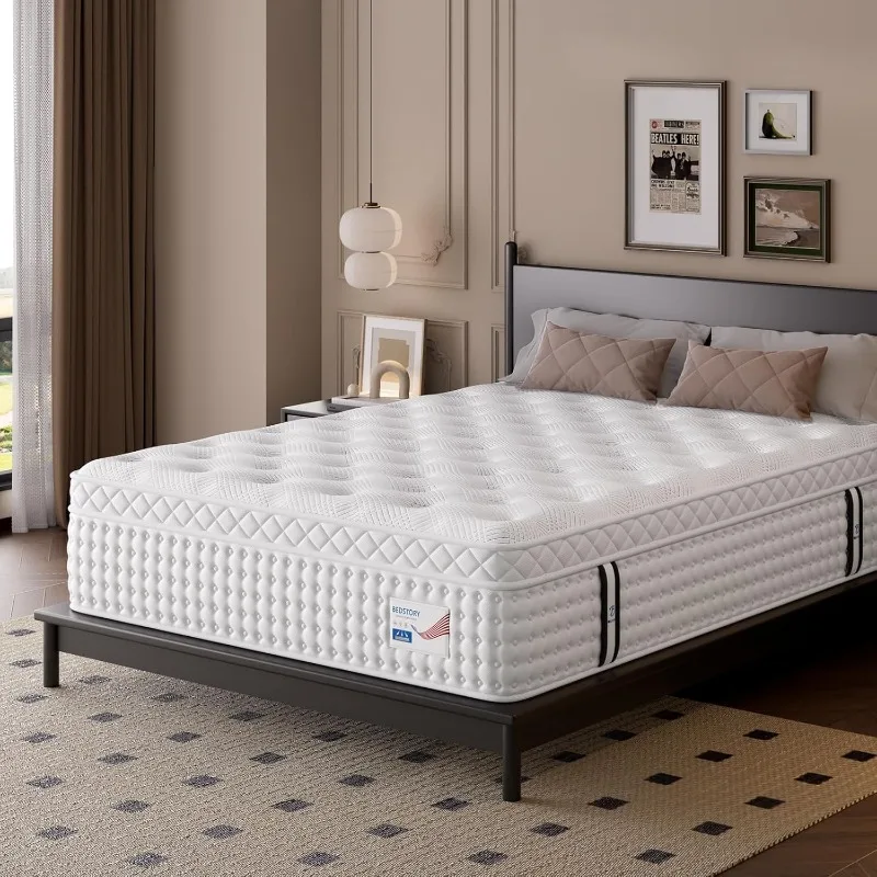 BedStory Medium Firm King Size Mattress 14 Inch, Luxury Hybrid Mattress in a Box for Zoned Pressure and Pain Relief, - Image 2