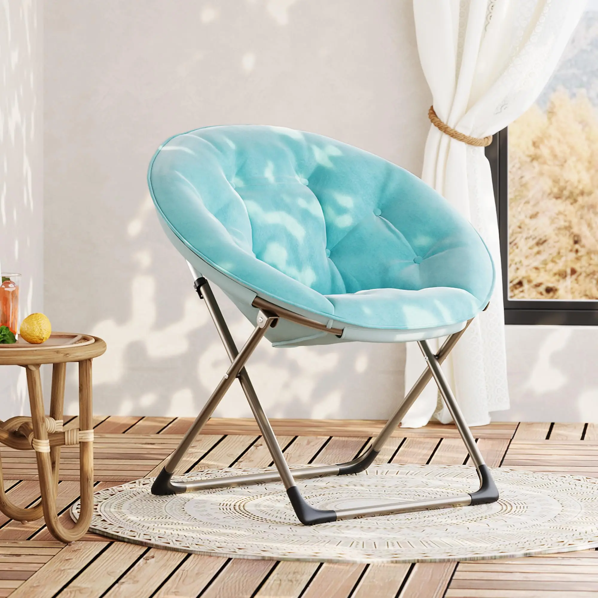 Comfy Oversized Saucer Chair – Soft Plush Fabric Reading Lounger Stable Metal Frame Foldable Accent Lazy Chair - Image 4