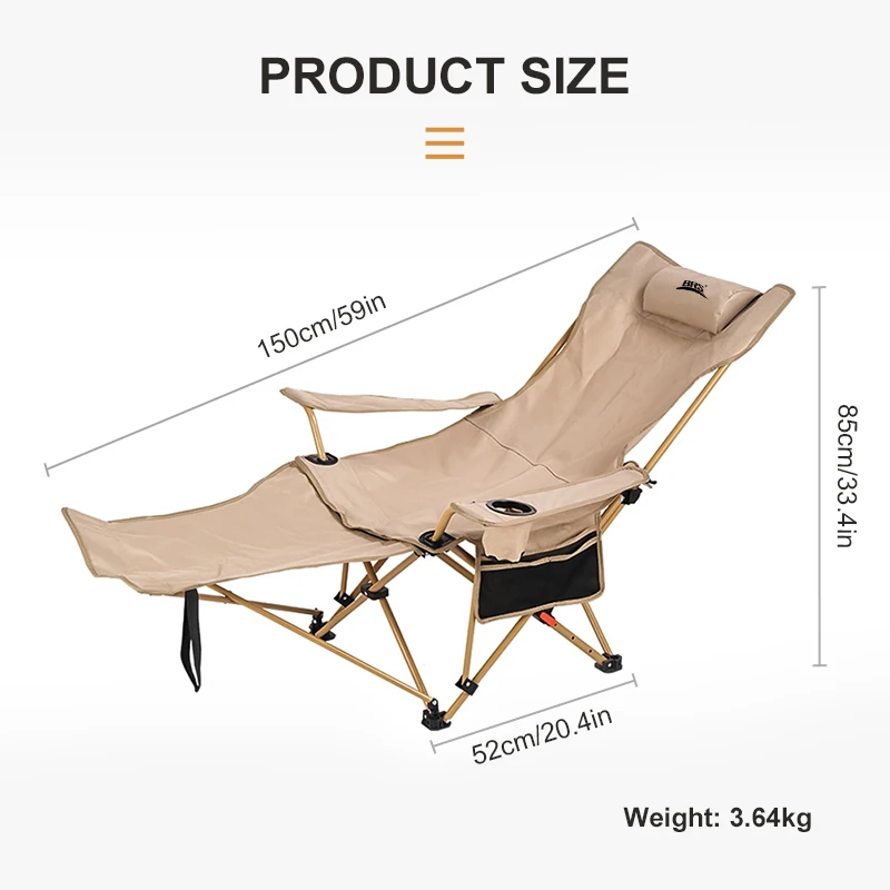 WESTTUNE 2-in-1 Reclining Camping Chair Lightweight Folding Camping Lounge Chair with Adjustable Backrest & Footrest for Beach - Image 4