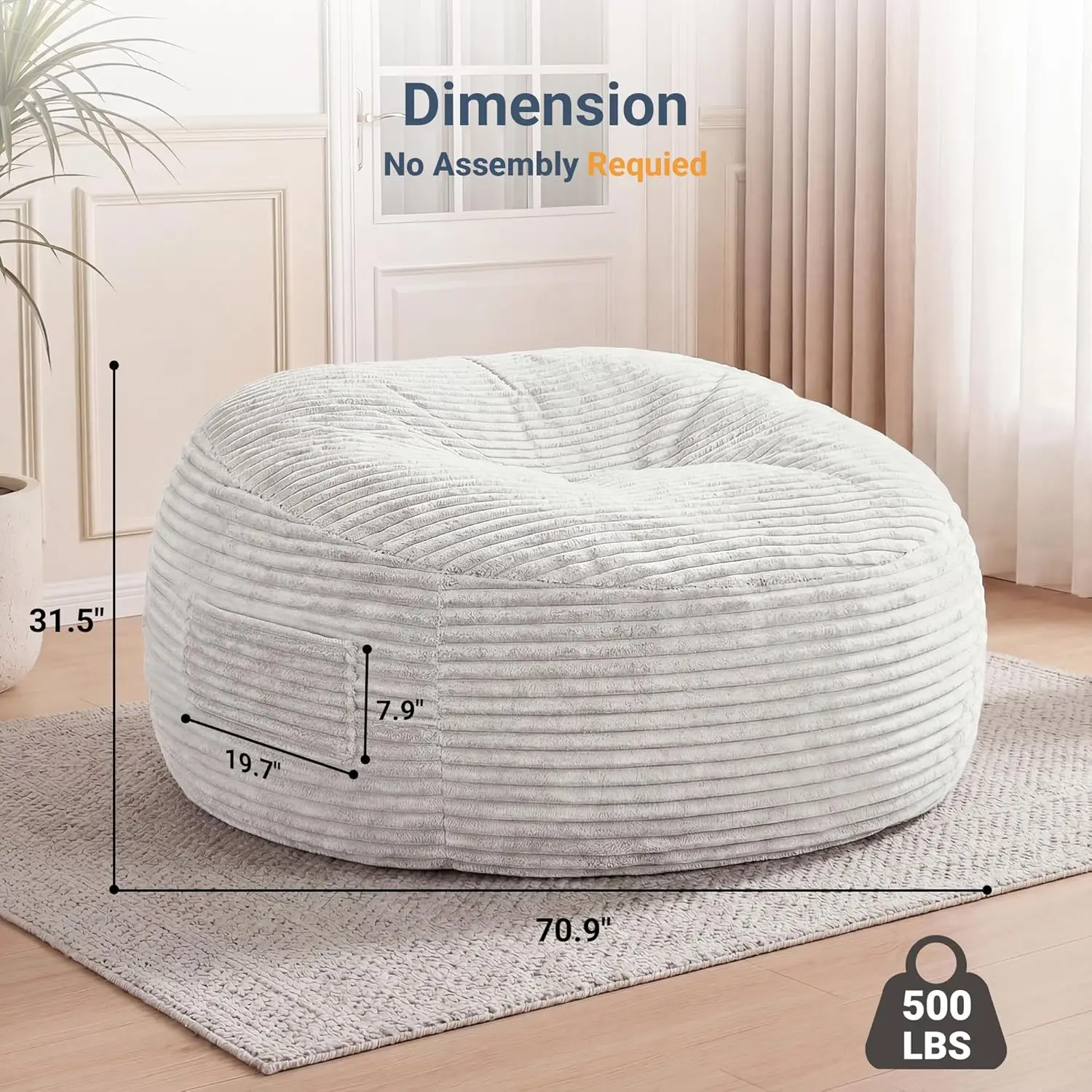 Oversized Couch with Removable Cover, Soft Plush Bean Bag Chairs for Adults and for Kids - Image 2