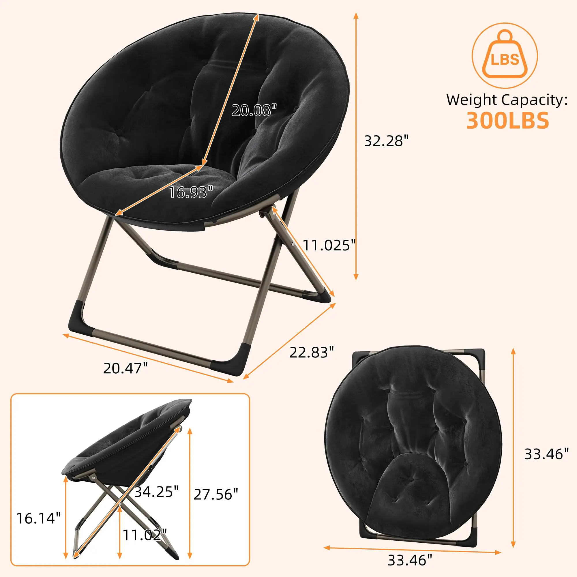 Comfy Oversized Saucer Chair – Soft Plush Fabric Reading Lounger Stable Metal Frame Foldable Accent Lazy Chair - Image 6