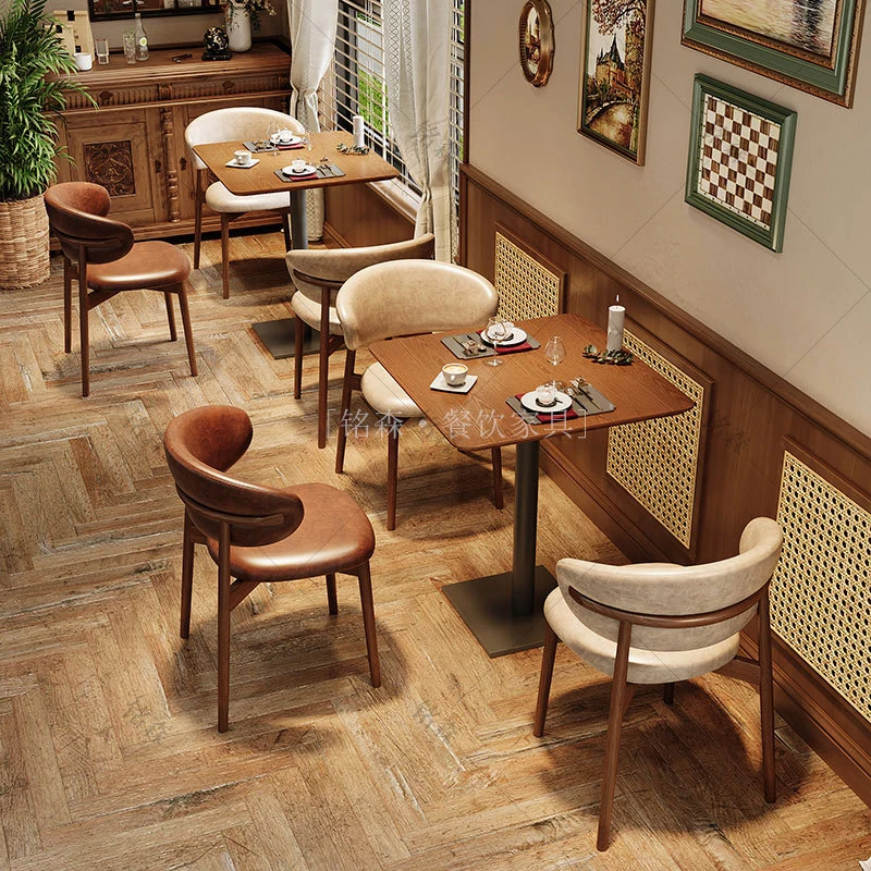 Trendy Restaurant Table Chair Set Bars, Bistros, Cafes, Solid Wood Tables And Chairs, Vintage Commercial Dining Tabl - Image 3