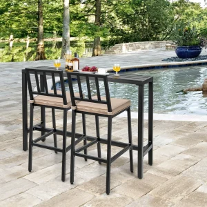 3PCS Outdoor Metal Bar Table & Chairs Set Patio Dining Table Set w/ Cushion