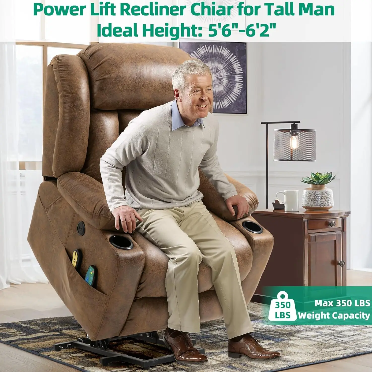 Tall Man Large Power Lift Recliner Chair with Massage and Heat for Elderly, Overstuffed Wide Electric Lift Recliner, Customized - Image 3