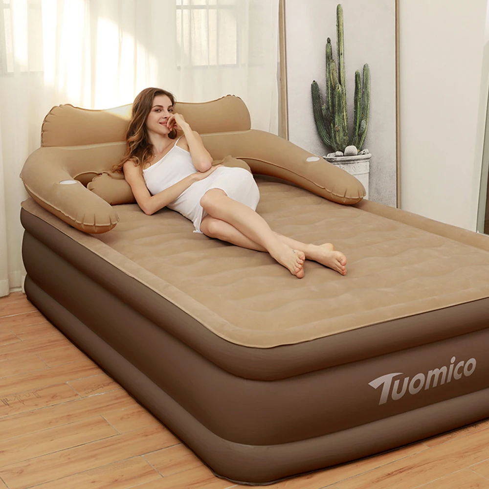 2 Persons Inflatable Mattress Camping Folding Home Indoor Outdoor Air Cushion 48cm High Bed Lazy Laying Soft Skin-friendly