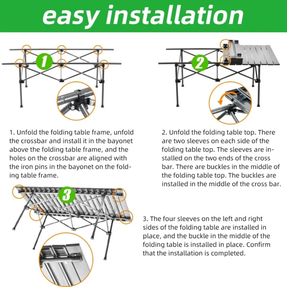 2025 Portable Folding Table Camping Table Outdoor Folding Storage Long Table Easy To Install With Net Bag Black Camping Desk - Image 6