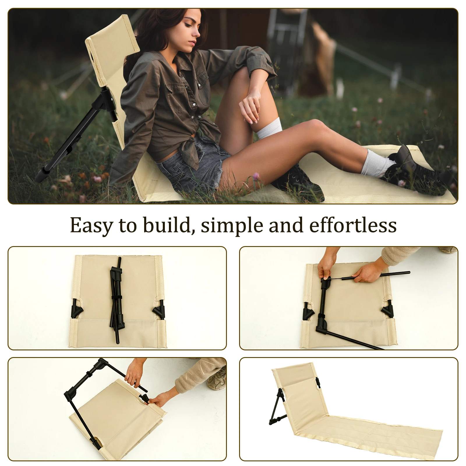 Outdoor Foldable Camping Chair Oxford Cloth Camping Floor Chair Garden Park Single Lazy Chair Backrest Cushion Picnic Back Chair - Image 5