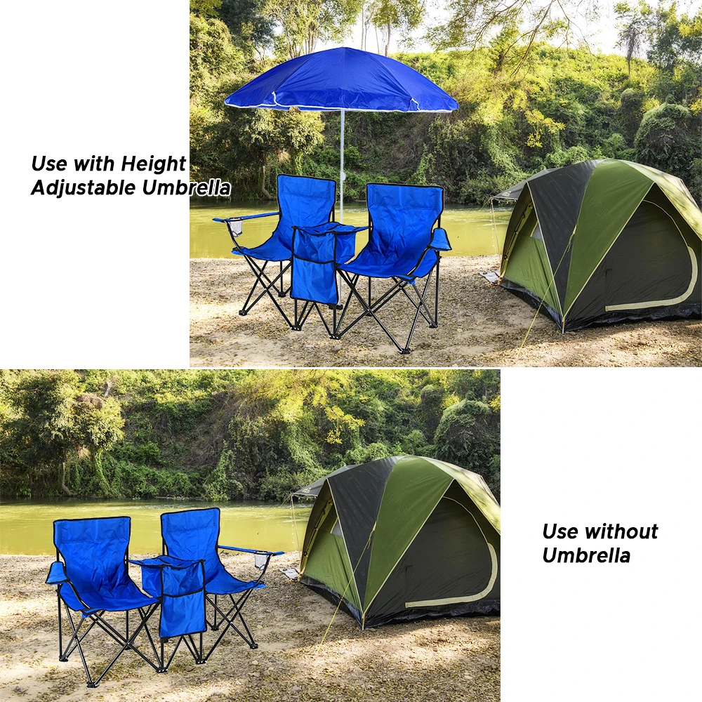Folding Chair Foldable Portable Camping Outdoor Beach Lawn Chair with Sunshade Ice Bag for Two People - Image 5