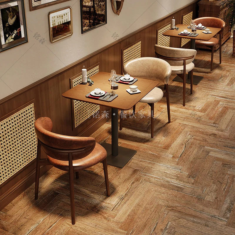 Trendy Restaurant Table Chair Set Bars, Bistros, Cafes, Solid Wood Tables And Chairs, Vintage Commercial Dining Tabl - Image 4