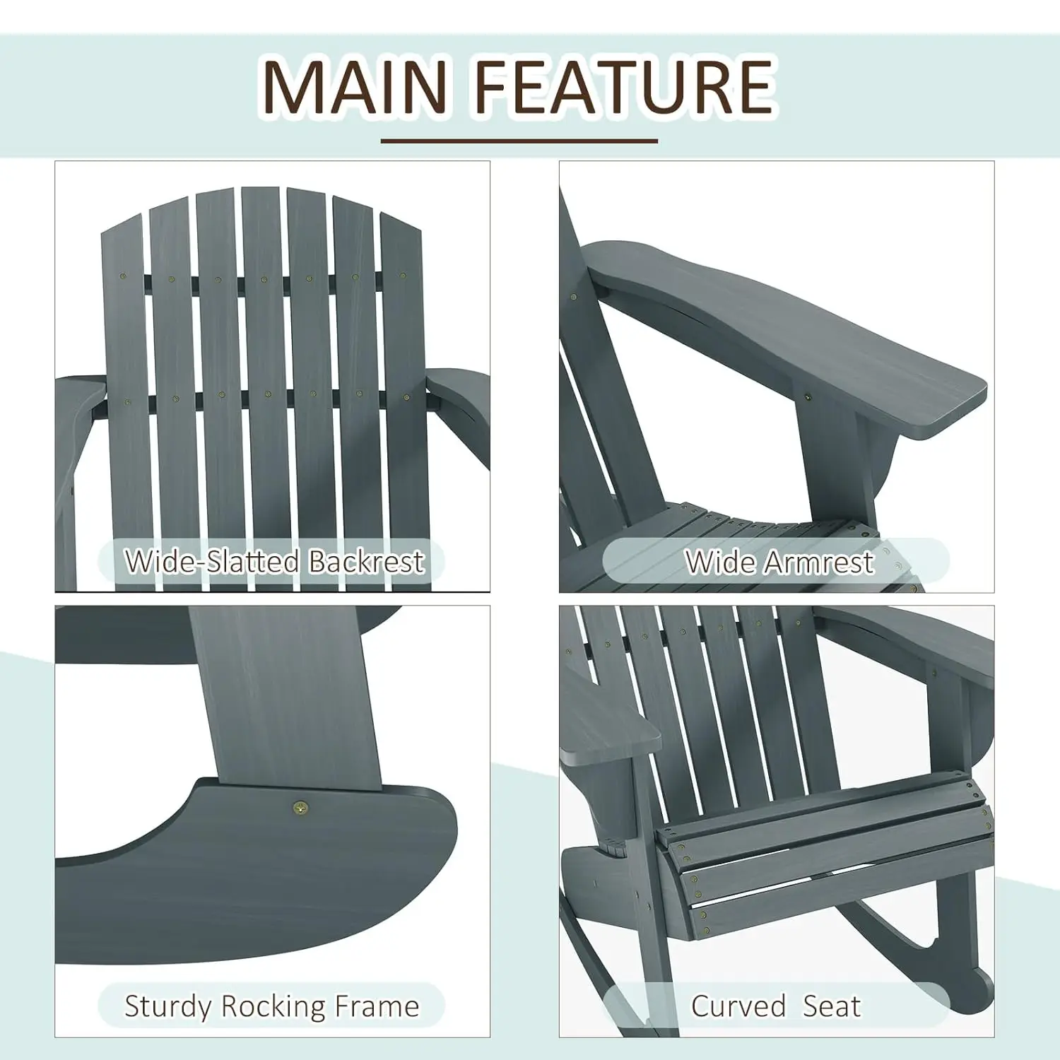 Wooden Adirondack Rocking Chair Outdoor Lounge Chair Fire Pit Seating with Slatted Wooden Design, Fanned Back, Customized - Image 6