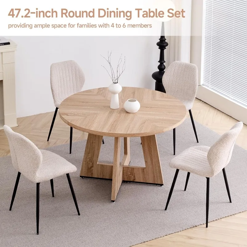 47" Round Dining Table Set for 4 with Chairs Kitchen Table and Chairs Set Mid-Century Modern Chair with Metal Leg - Image 3
