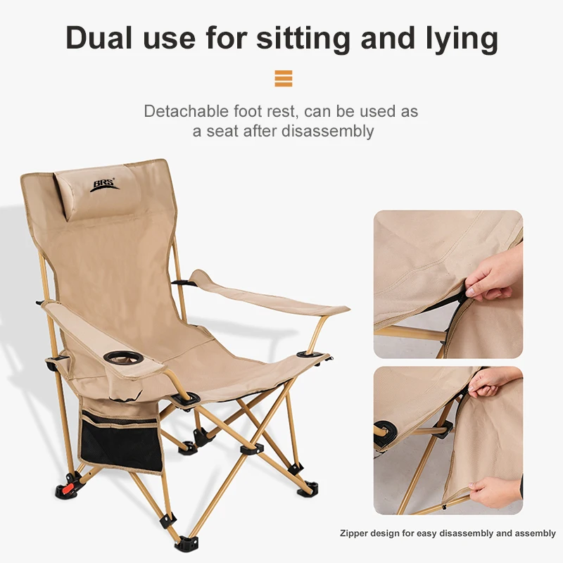 WESTTUNE 2-in-1 Reclining Camping Chair Lightweight Folding Camping Lounge Chair with Adjustable Backrest & Footrest for Beach - Image 3