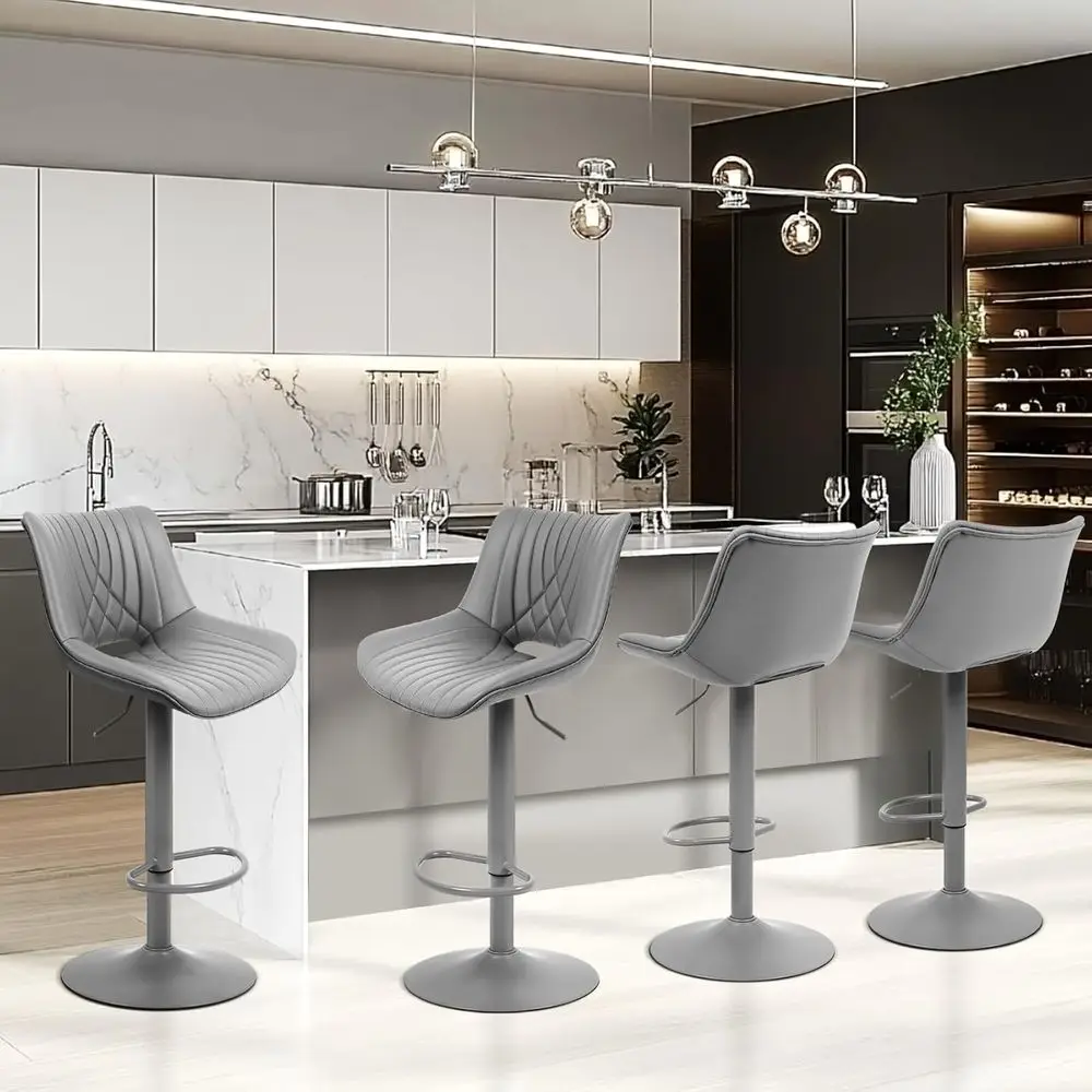 Bar Stools Set o 4, Adjustable Counter Height Bar Stools with Open Back and ootrest, Premium aux PU Leather, ern Upholstered Swi