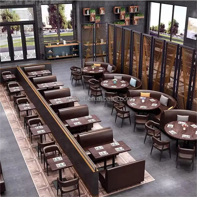 Durable Industrial Wood Cafe Restaurant Furniture Bistro Table Set Canteen Booth Seating Sofa - Image 2