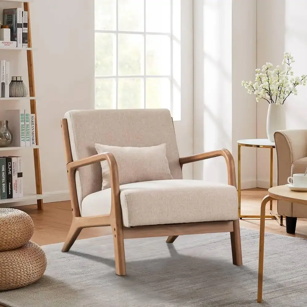 29*33*26 Inch Solid Color Solid Wood Living Room Chair 105° Backrest Non-Slip Casual Bedroom Chair With Pillow