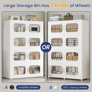 250Gal Stackable Storage Bins with Wheels Lid Doors Large Plastic Containers