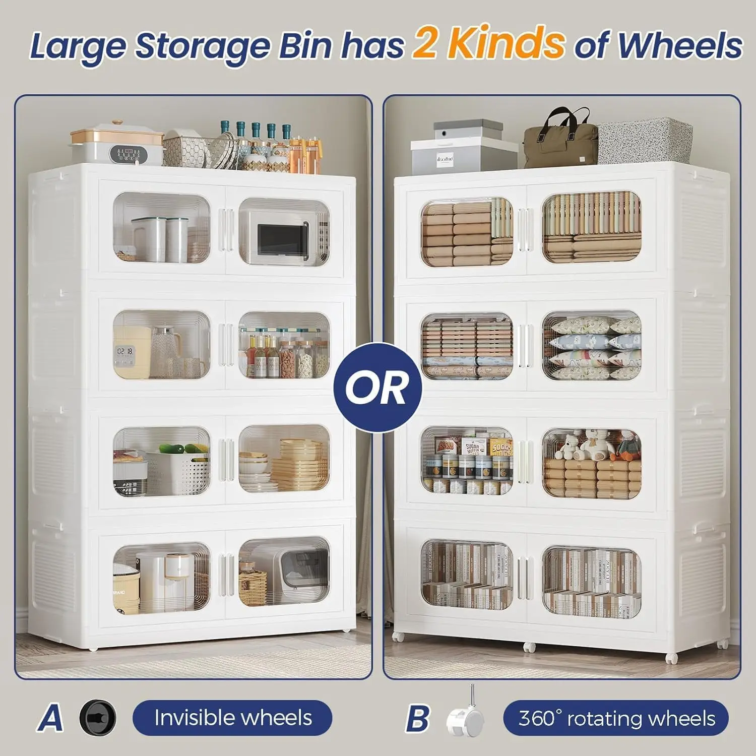 250Gal Stackable Storage Bins with Wheels Lid Doors Large Plastic Containers