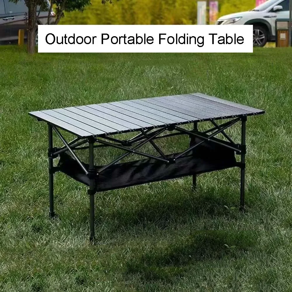 2025 Portable Folding Table Camping Table Outdoor Folding Storage Long Table Easy To Install With Net Bag Black Camping Desk - Image 2