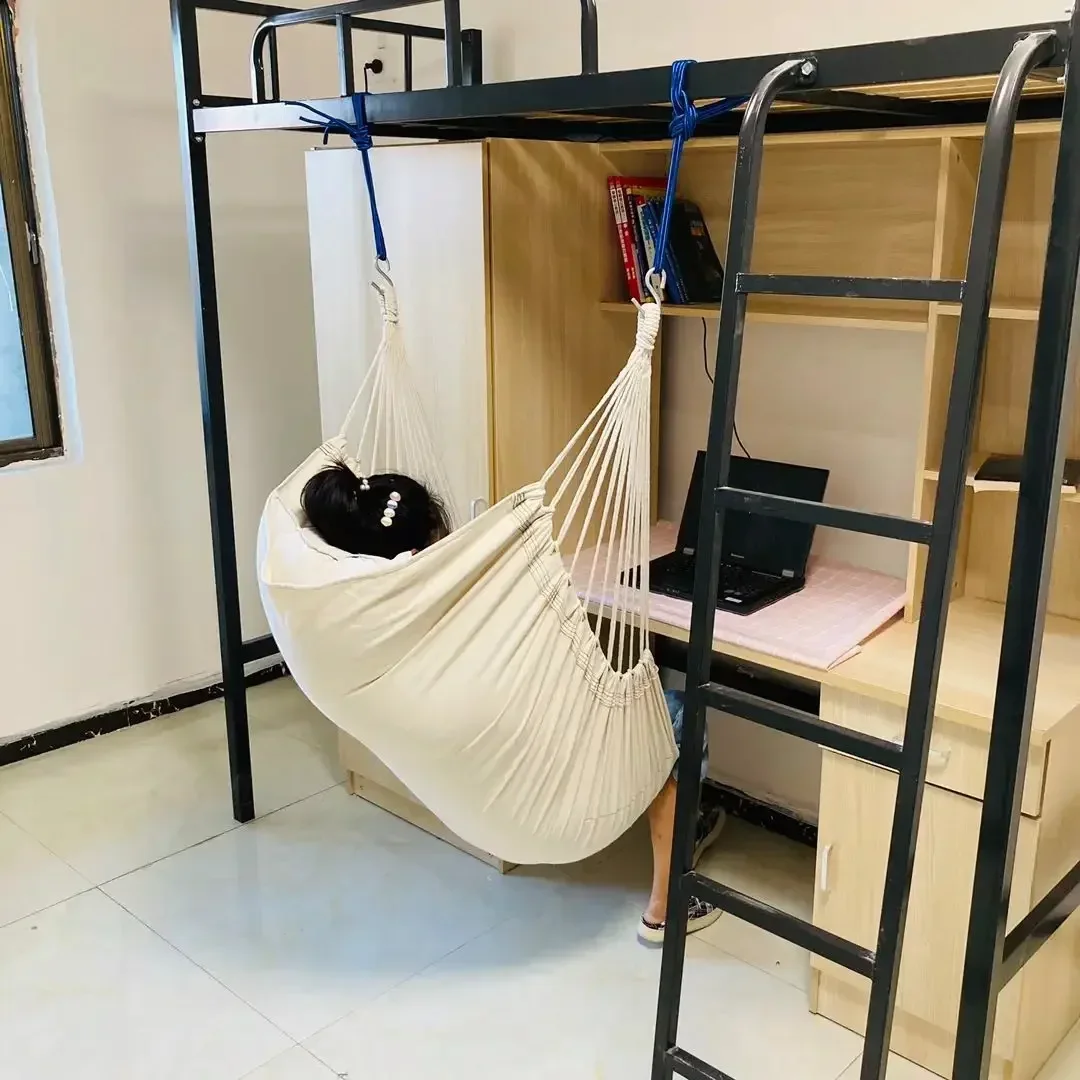 1pc Leisure Fabric Hammock Chair Outdoor Swing Chair Hammock Dormitory Hammock Chair Anti Rollover Hammock With Storage Bag - Image 2