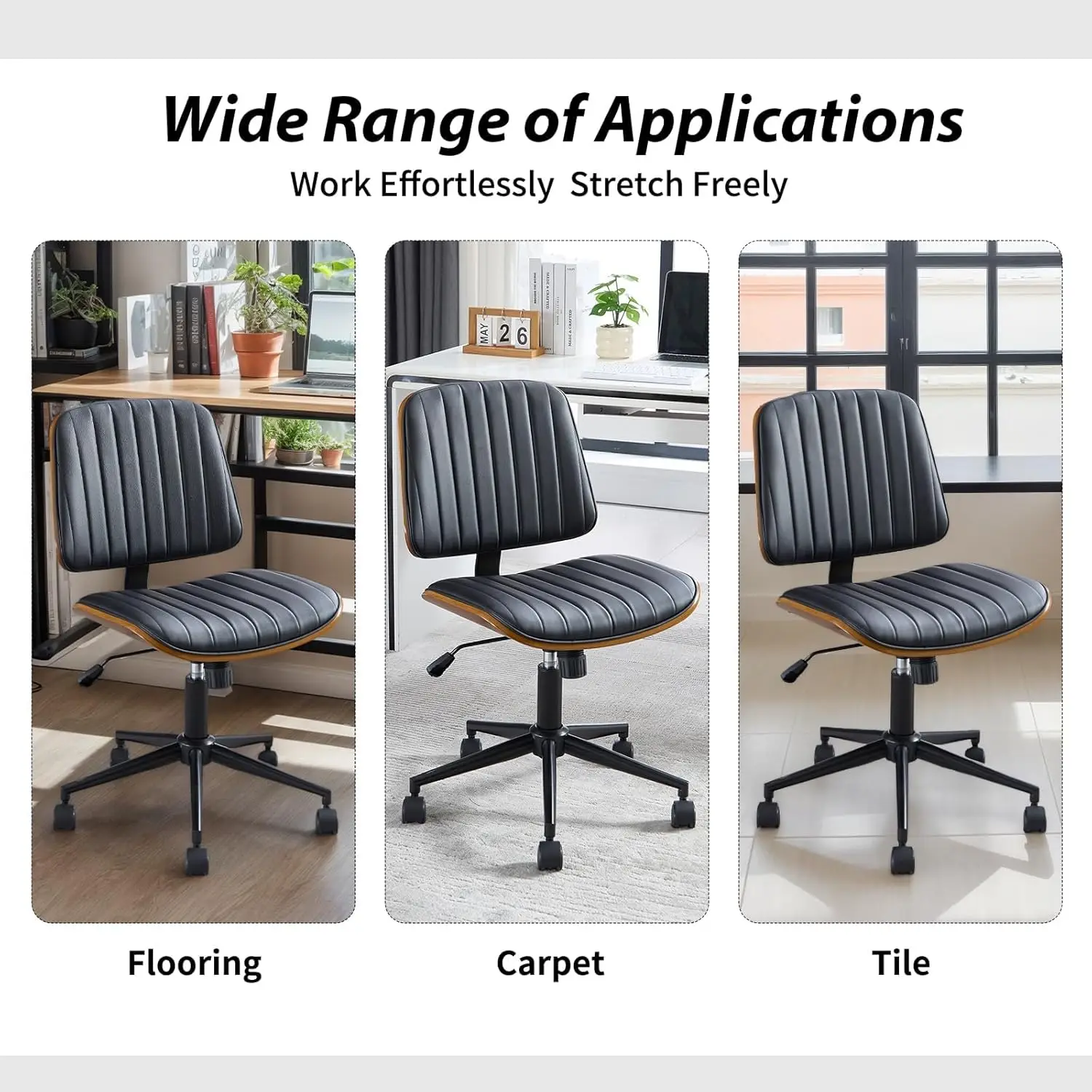 Small Home Office Chair - Armless Mid Back Desk Chair With 360° Swivel And Wheels, PU Upholstered Height Adjustable, Customized - Image 6