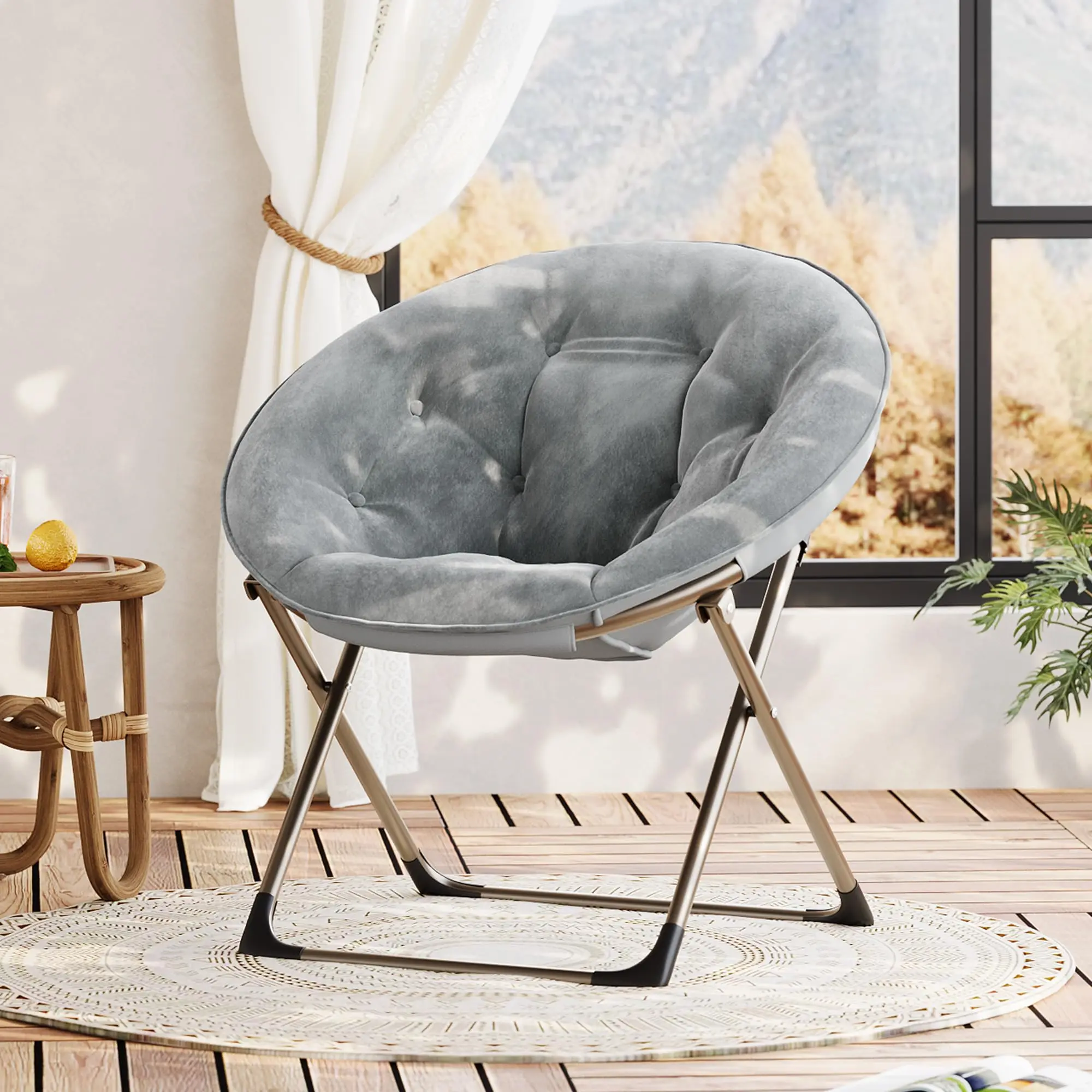 Comfy Oversized Saucer Chair – Soft Plush Fabric Reading Lounger Stable Metal Frame Foldable Accent Lazy Chair - Image 3