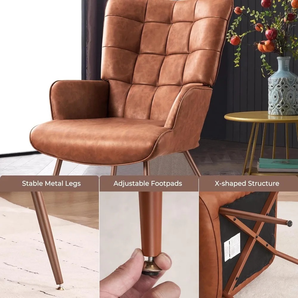 PU Leather Accent Chair, High Back Wingback Chair, Comfortable Single Seating, Elegant Tufted Accent Chair, Customized - Image 5