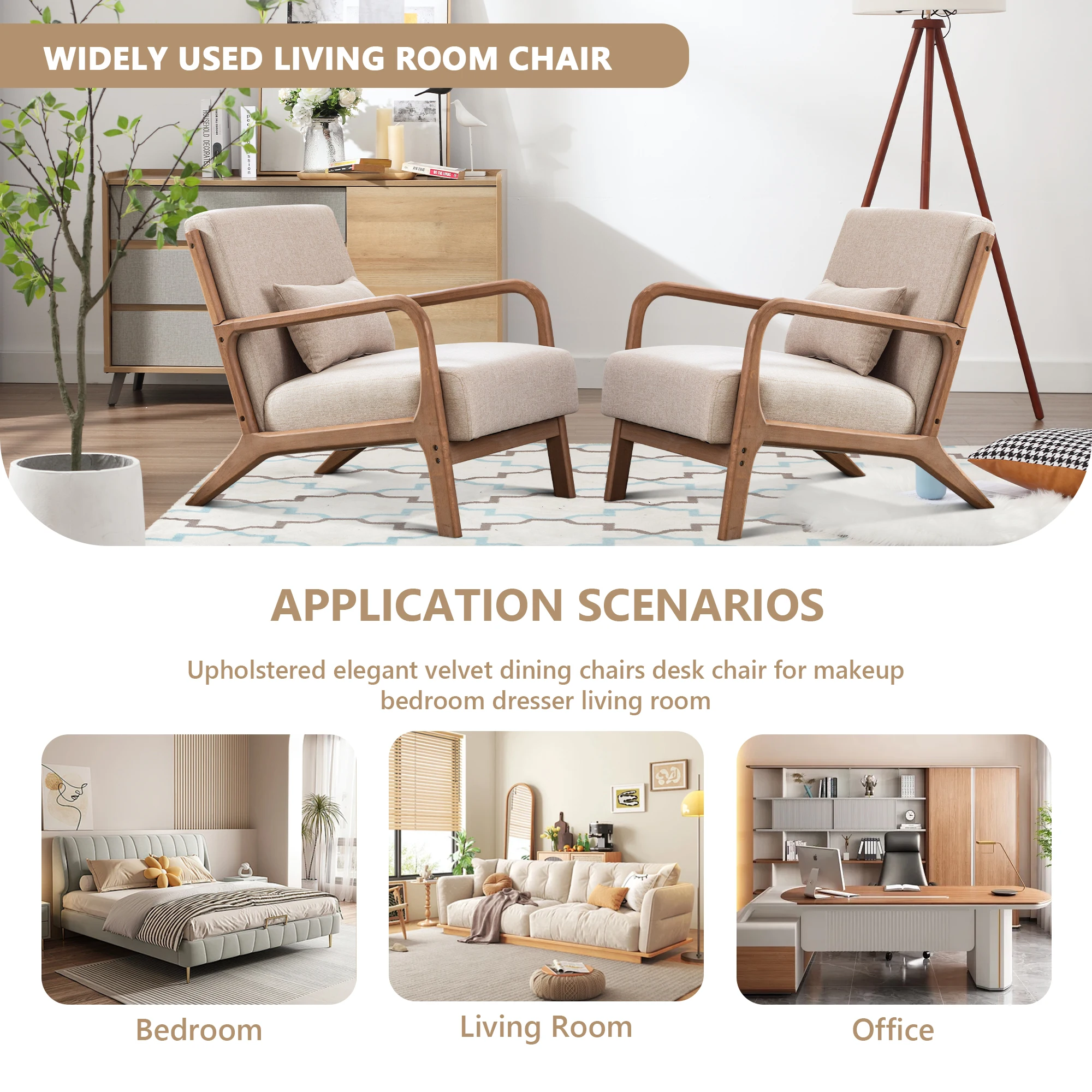 29*33*26 Inch Solid Color Solid Wood Living Room Chair 105° Backrest Non-Slip Casual Bedroom Chair With Pillow - Image 5