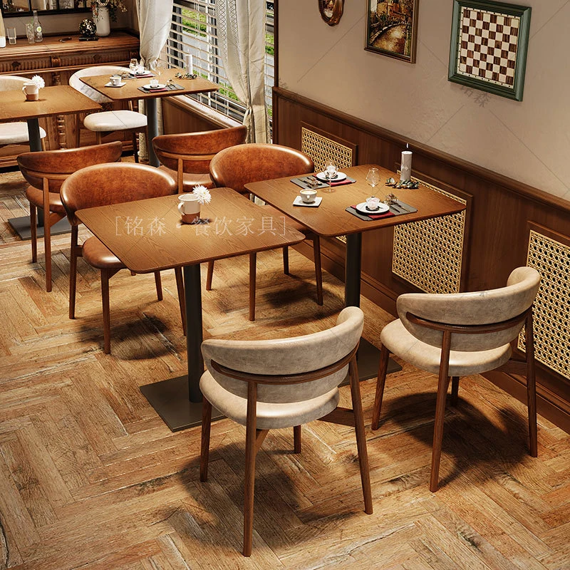 Trendy Restaurant Table Chair Set Bars, Bistros, Cafes, Solid Wood Tables And Chairs, Vintage Commercial Dining Tabl