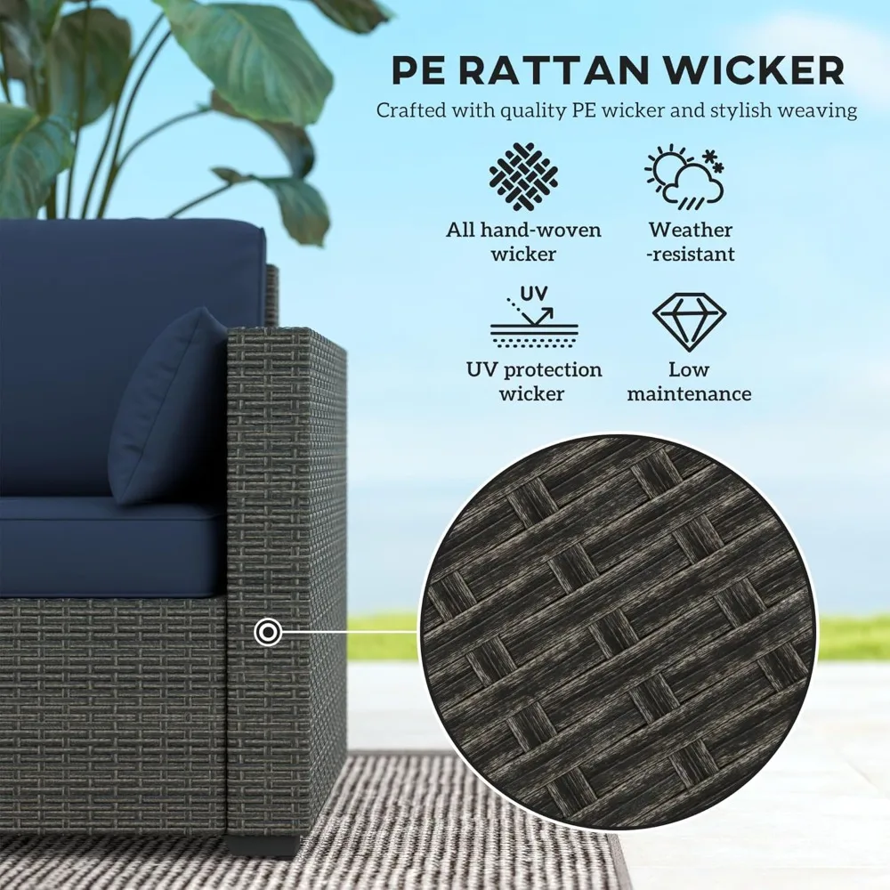 PE Wicker Deep Seating 3 Seater Outdoor Sofa Removable Cushions Balcony Deck Garden Poolside 75in, Custom - Image 4