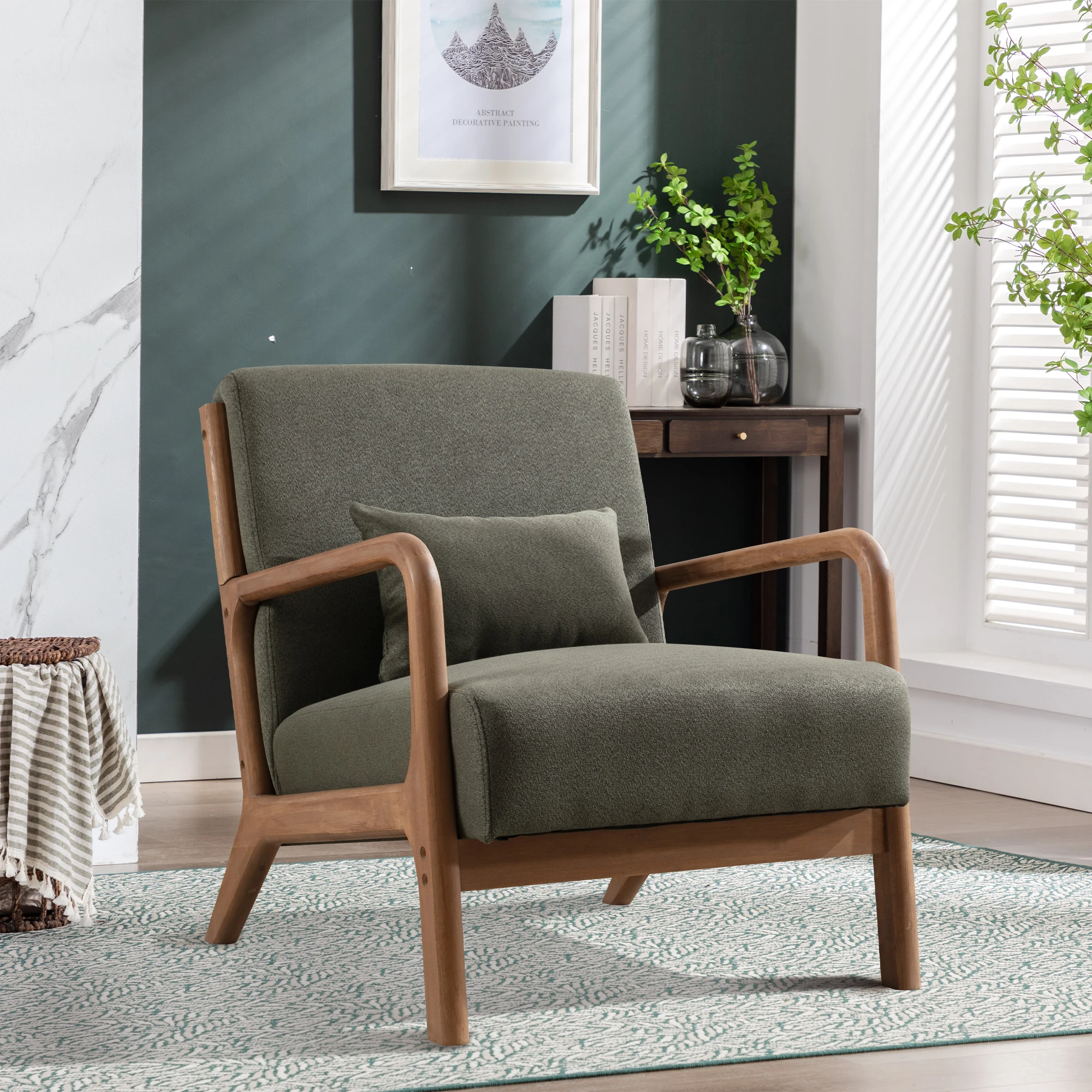 29*33*26 Inch Solid Color Solid Wood Living Room Chair 105° Backrest Non-Slip Casual Bedroom Chair With Pillow - Image 2