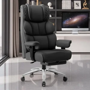 Ergonomic High-Back Leather Gaming Chair with Footrest, Padded Lumbar Support, Swivel and Rolling for Big and Tall Users