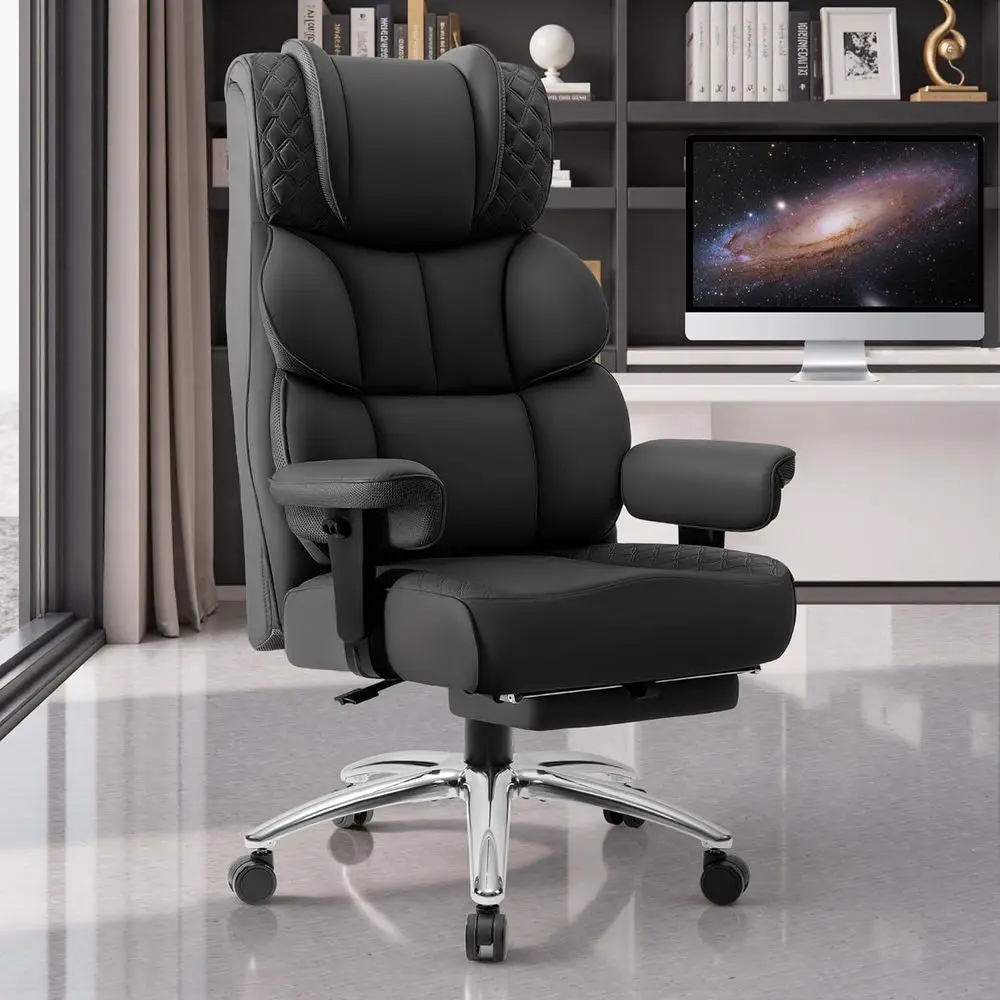 Ergonomic High-Back Leather Gaming Chair with Footrest, Padded Lumbar Support, Swivel and Rolling for Big and Tall Users