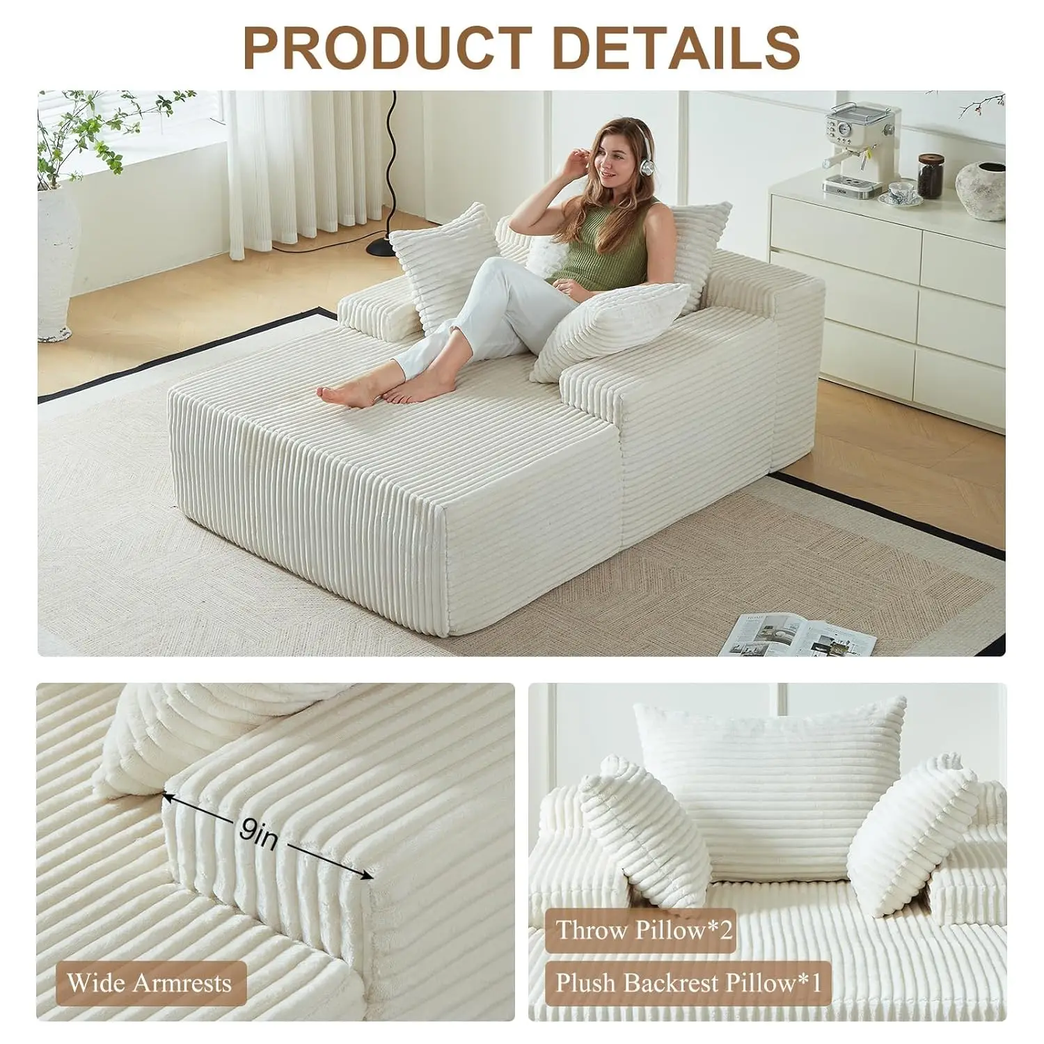 67 Inch Chaise Lounge Chair Indoor Oversized Upholstered Corduroy Sofa Bed Deep Seat Sleeper Couch Customized - Image 5