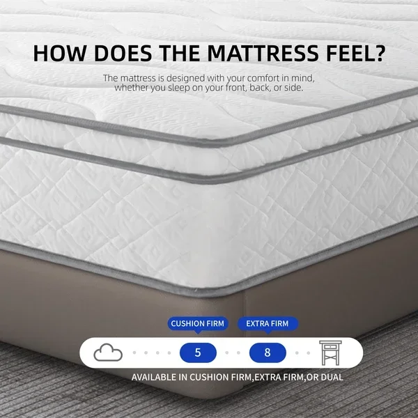 Queen Size Mattress,10 Inch Hybrid Mattrin a Box with Gel Memory Foam,Individually Wrapped Pocket - Image 3