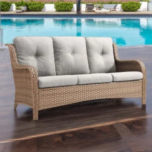 Outdoor Couch Wicker Patio Sofa - 3 Seat Rattan Sofa with Deep Seating and Comfortable Cushions for Porch Deck Balcony, Custom