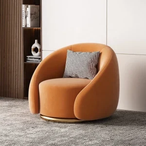 # Rotating Velvet Accent Chair with Solid Timber Base Japandi Lounge Seating for Contemporary Living Room and Bedroomv