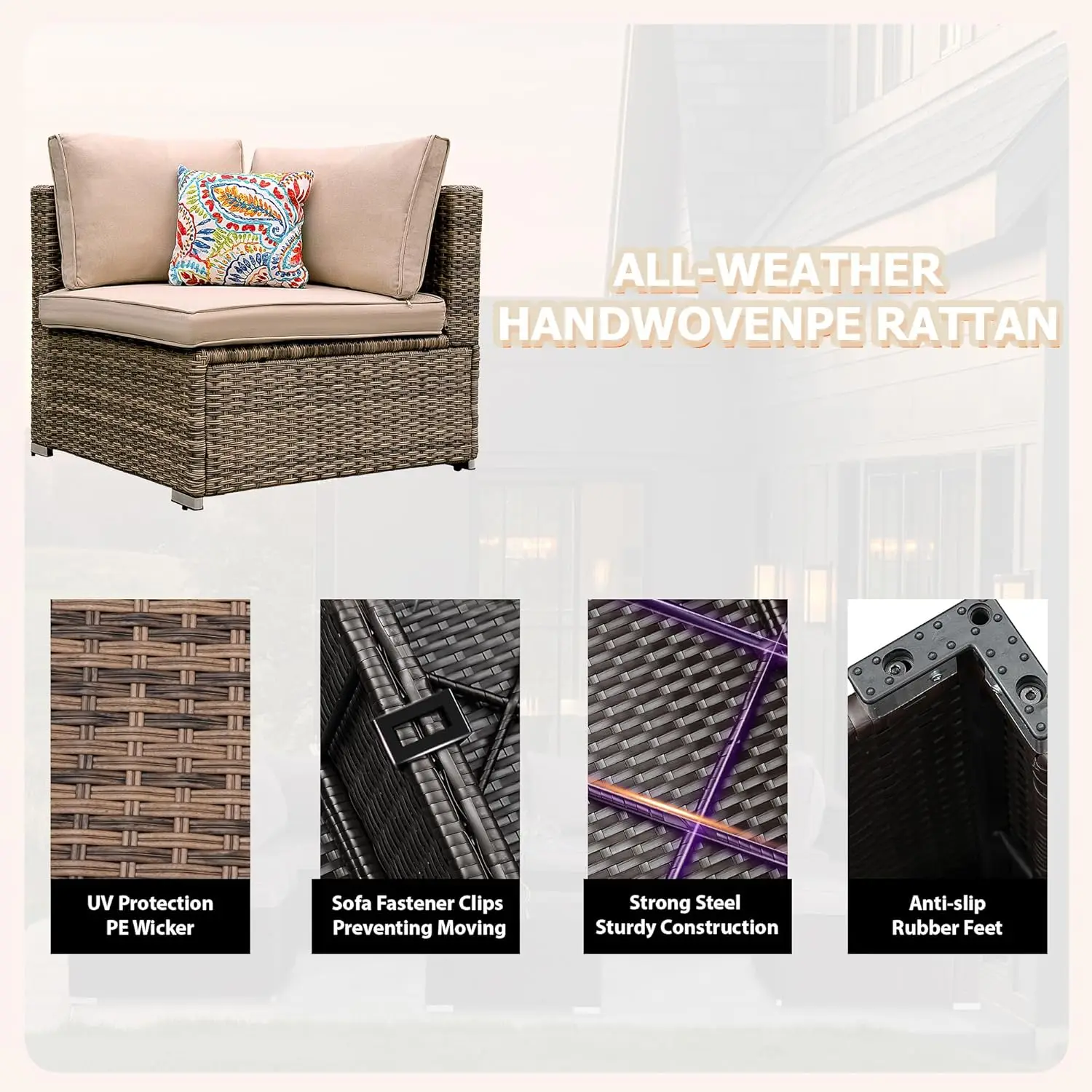 7 Pieces Patio Furniture Set - All-Weather Outdoor Wicker Sectional Conversation Sofa, Rattan Patio Seating Sofa, Customized - Image 5