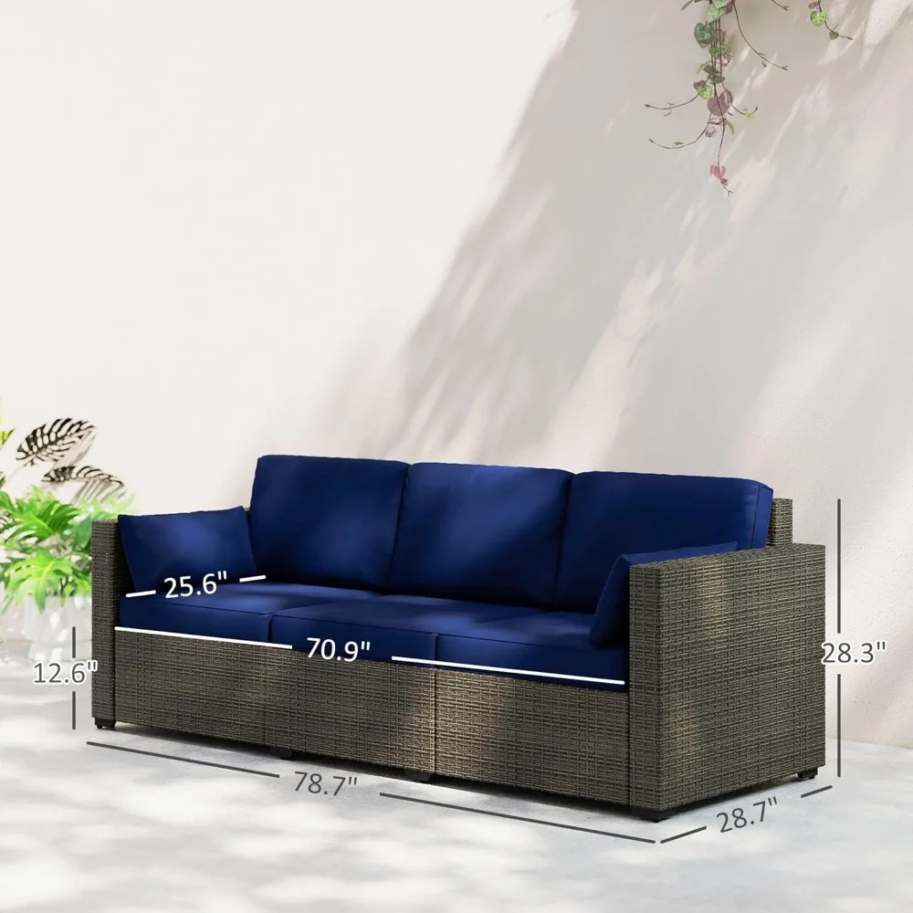 PE Wicker Deep Seating 3 Seater Outdoor Sofa Removable Cushions Balcony Deck Garden Poolside 75in, Custom - Image 3