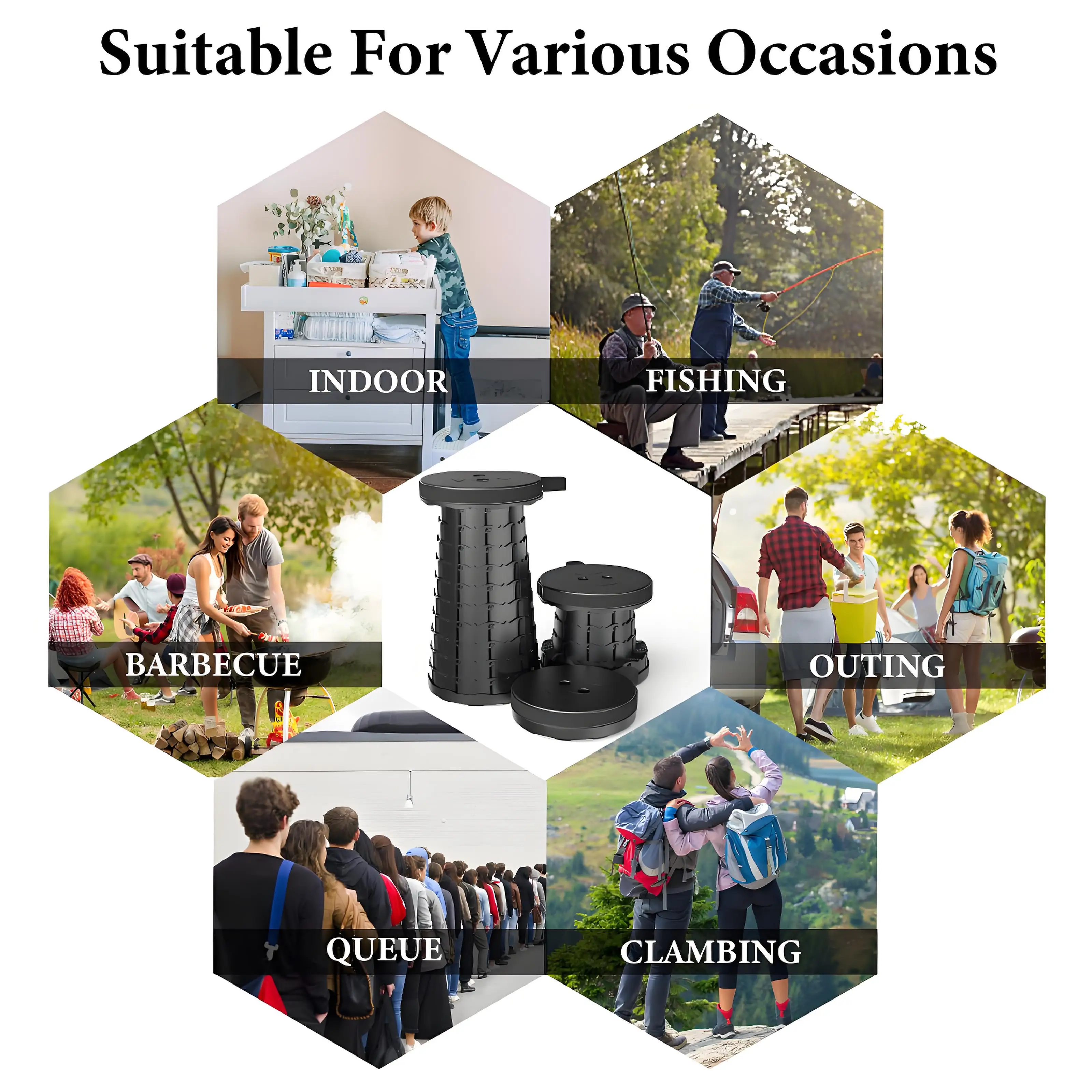 Portable Folding Stool Capacity Compact Camping Seat | Lightweight for Fishing Hiking Outdoor Events Subway Bus Commuting - Image 2