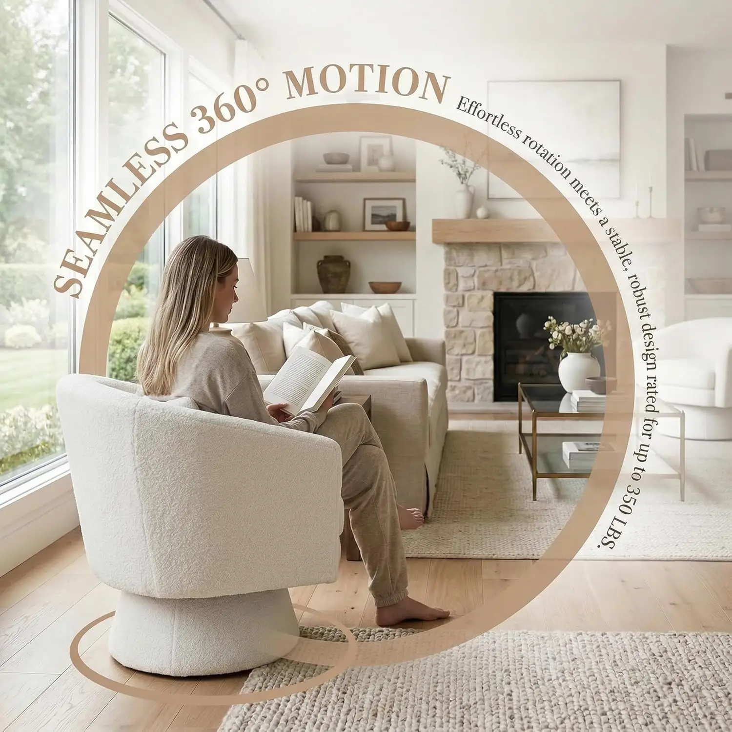 Modern White Swivel Sherpa Barrel Chair Cozy Round Arm Club Chair for Bedroom Living Room Waiting Area, Customized - Image 3