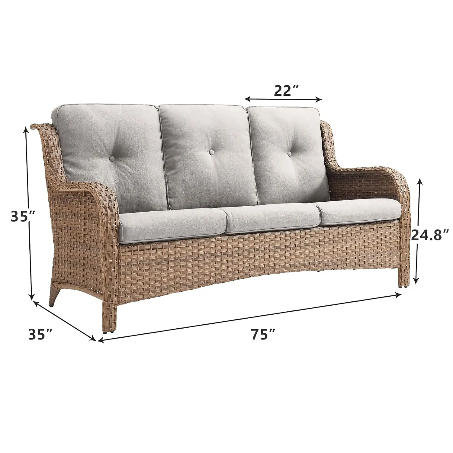 Outdoor Couch Wicker Patio Sofa - 3 Seat Rattan Sofa with Deep Seating and Comfortable Cushions for Porch Deck Balcony, Custom - Image 2