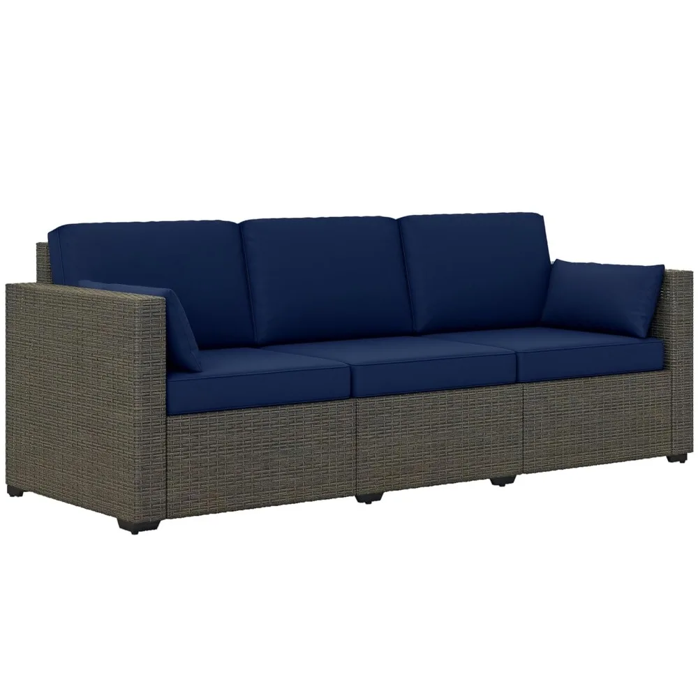 PE Wicker Deep Seating 3 Seater Outdoor Sofa Removable Cushions Balcony Deck Garden Poolside 75in, Custom - Image 2