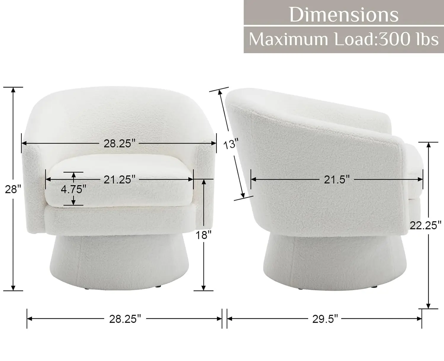 Modern White Swivel Sherpa Barrel Chair Cozy Round Arm Club Chair for Bedroom Living Room Waiting Area, Customized - Image 2