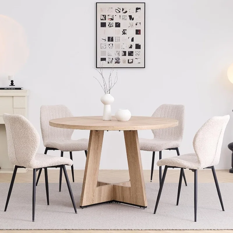 47" Round Dining Table Set for 4 with Chairs Kitchen Table and Chairs Set Mid-Century Modern Chair with Metal Leg - Image 6
