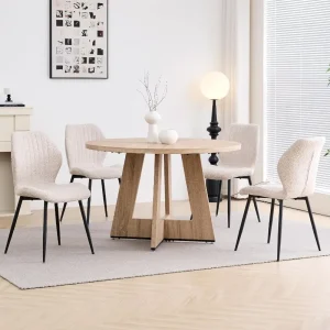 47" Round Dining Table Set for 4 with Chairs Kitchen Table and Chairs Set Mid-Century Modern Chair with Metal Leg