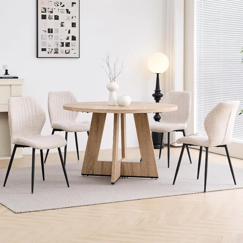 47" Round Dining Table Set for 4 with Chairs Kitchen Table and Chairs Set Mid-Century Modern Chair with Metal Leg