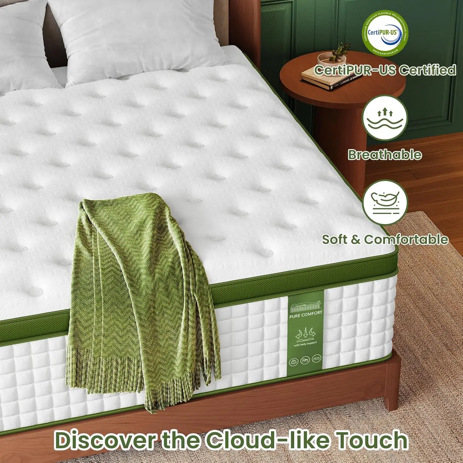 BedStory 12'' Full/King/Queen Size Mattress, Hybrid Mattress, Gel Memory Foam & Pocket Springs for Pressure Relief & Support - Image 2